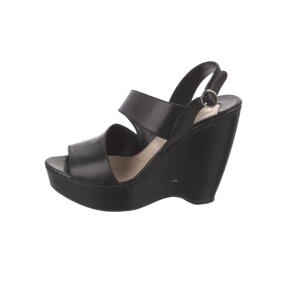 Prada Black Leather Slingback Wedge Sandals 38.5 - Picture 3 of 5